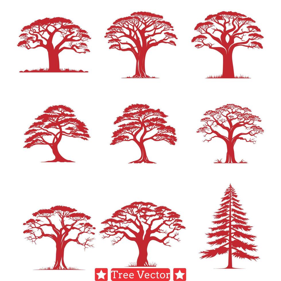 Nature s Embrace Serene Tree Silhouettes Compilation for Visual Harmony vector