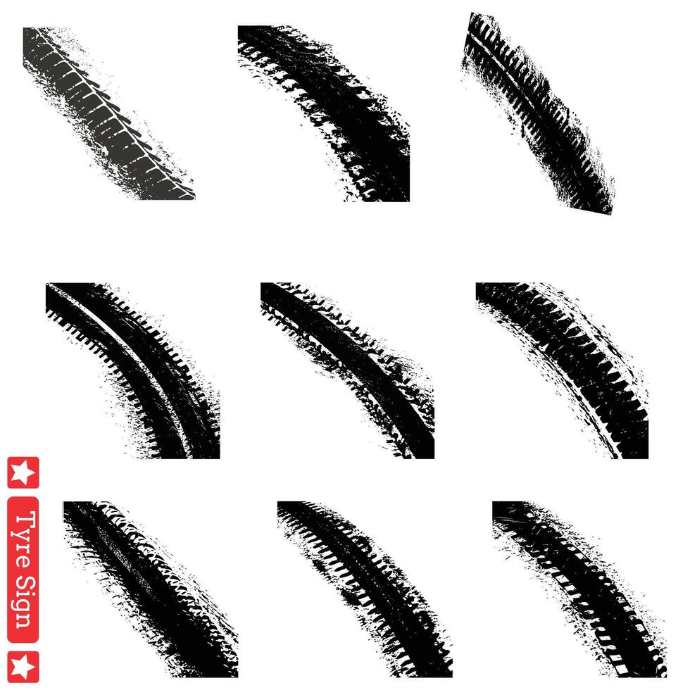 Rubber Tyre Print Set Automotive Wheel Trail Symbols vector