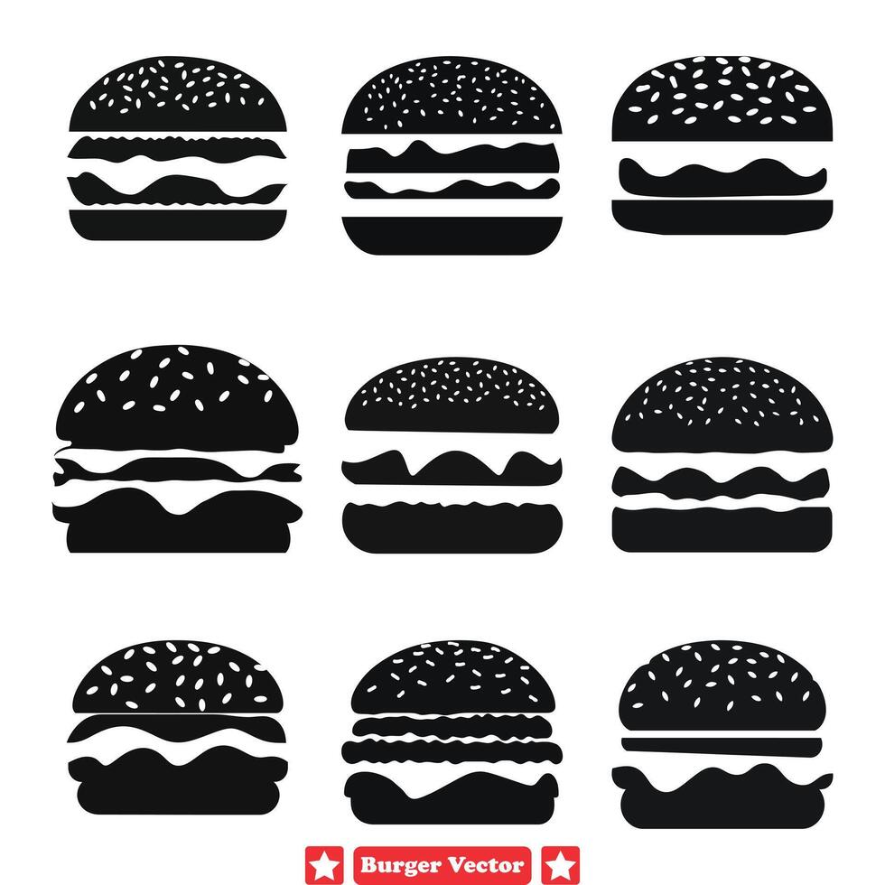 Wholesome Indulgence Burger Icons for Savory Visuals vector