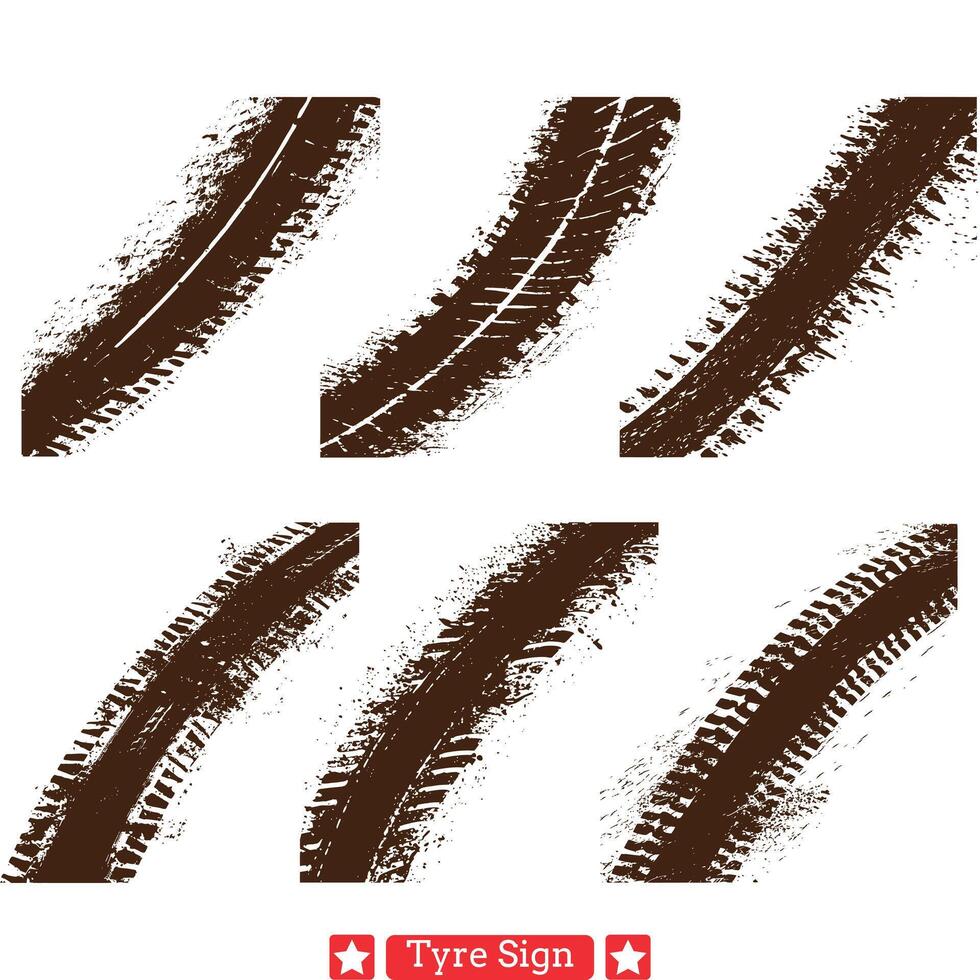 Wheel Track Silhouettes Bundle Rolling Tire Path Designs vector