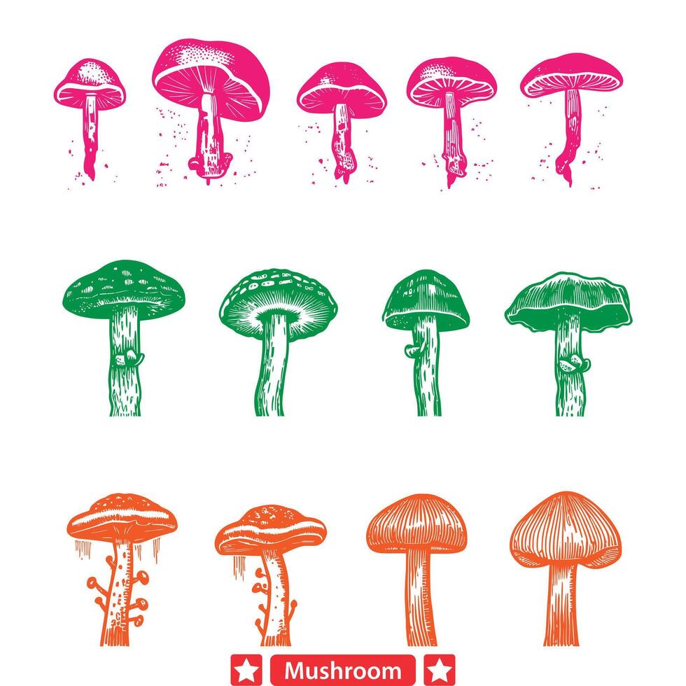 Fungal Fairy Tales Enchanting Mushroom Set for Artistic Marvels vector