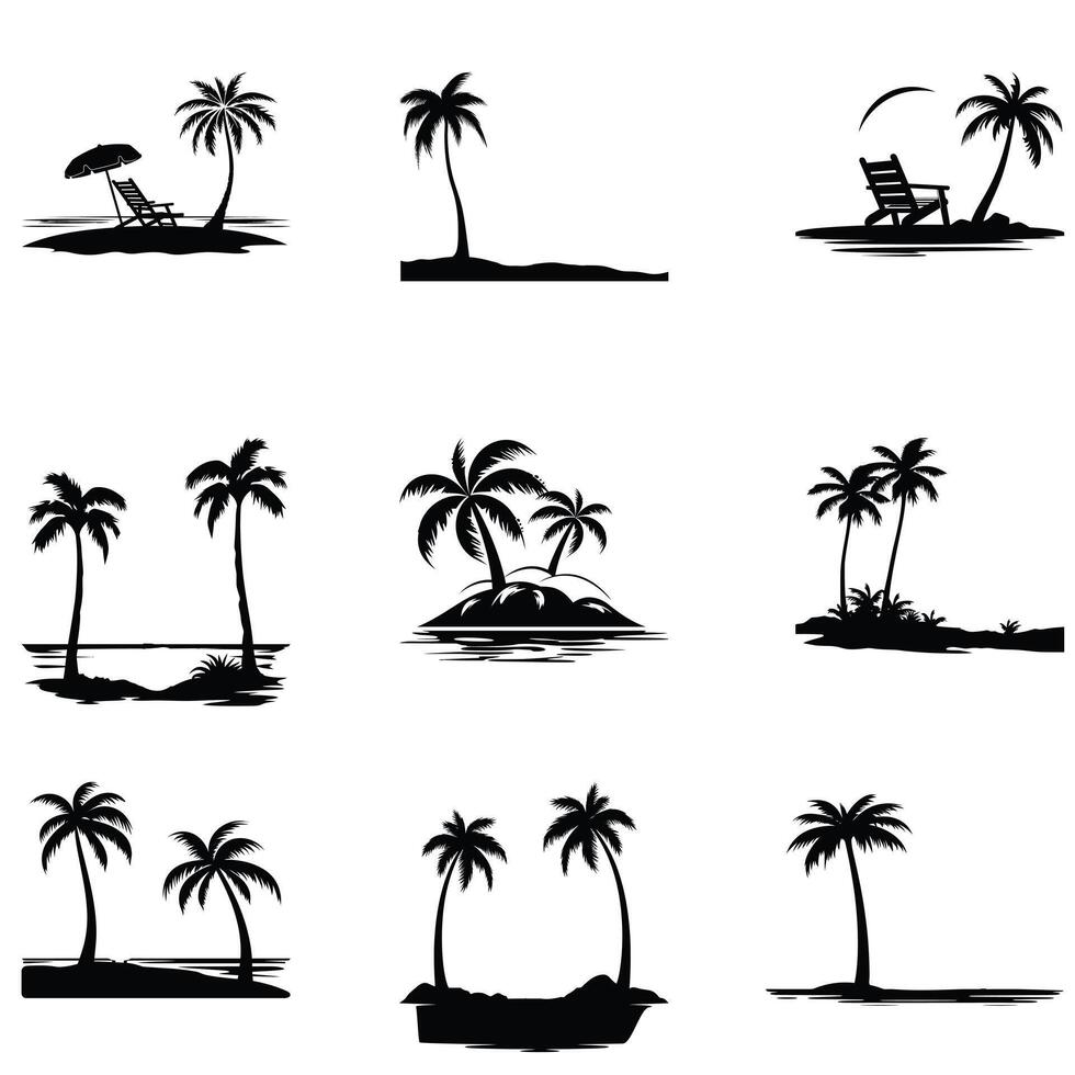 Sandy Escapades Complete Summer Beach Silhouette Designs vector