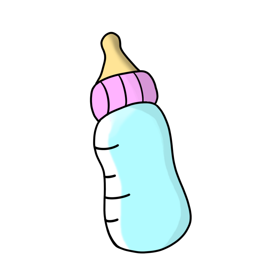 Sky Blue and Pink Baby Bottle, Cartoon style png