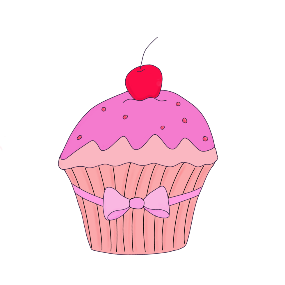 A Simple Pink Cupcake with a Cherry on top png