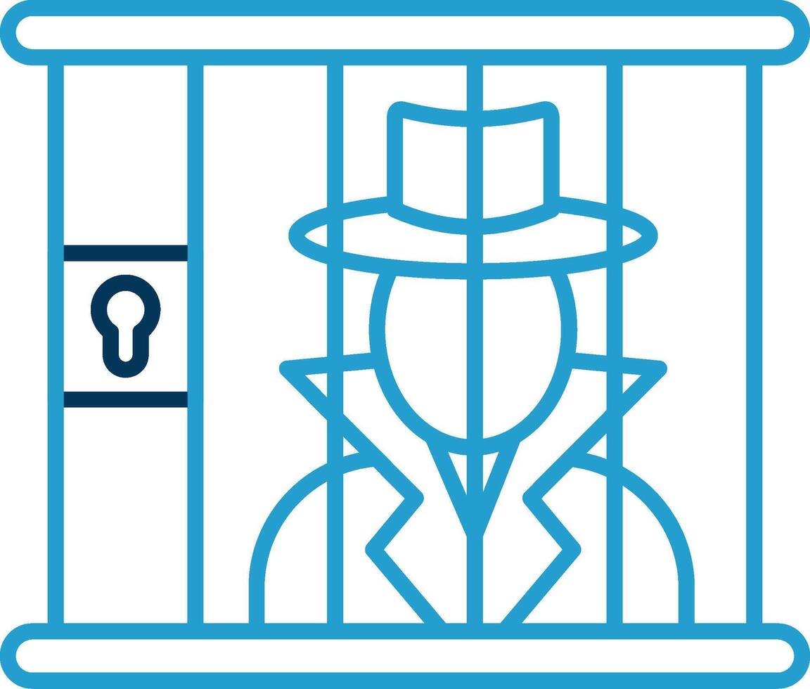 Criminal behind bars Line Blue Two Color Icon vector