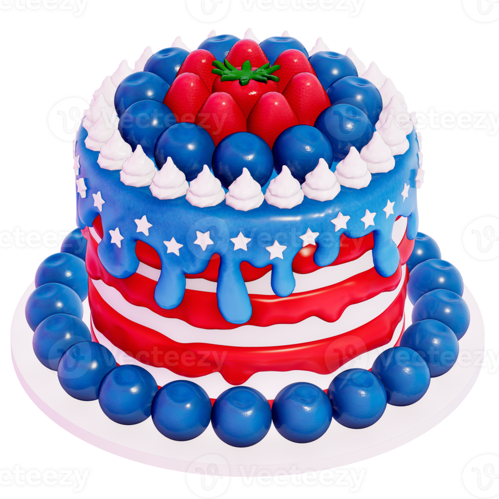 Dessert 4Th of July 3D, Cake decorated to resemble the American flag on transparent background, 3D Rendering png