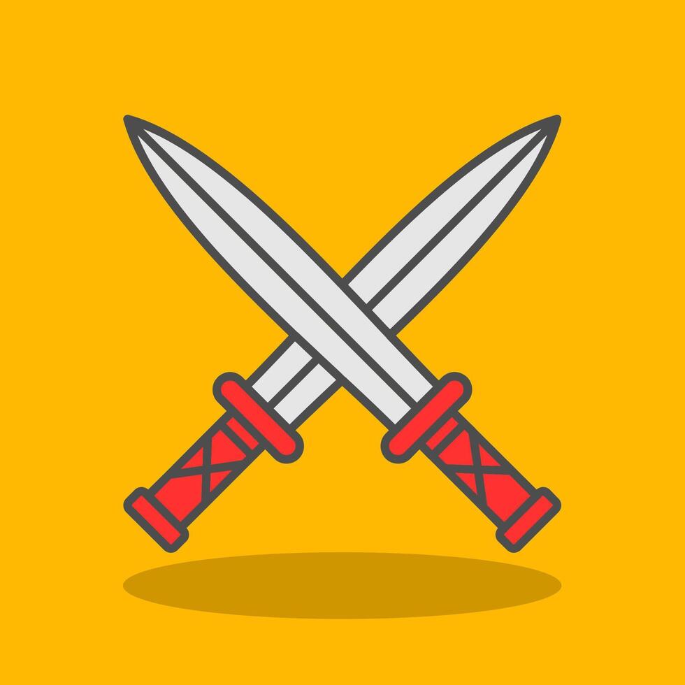 Two Swords Filled Shadow Icon vector