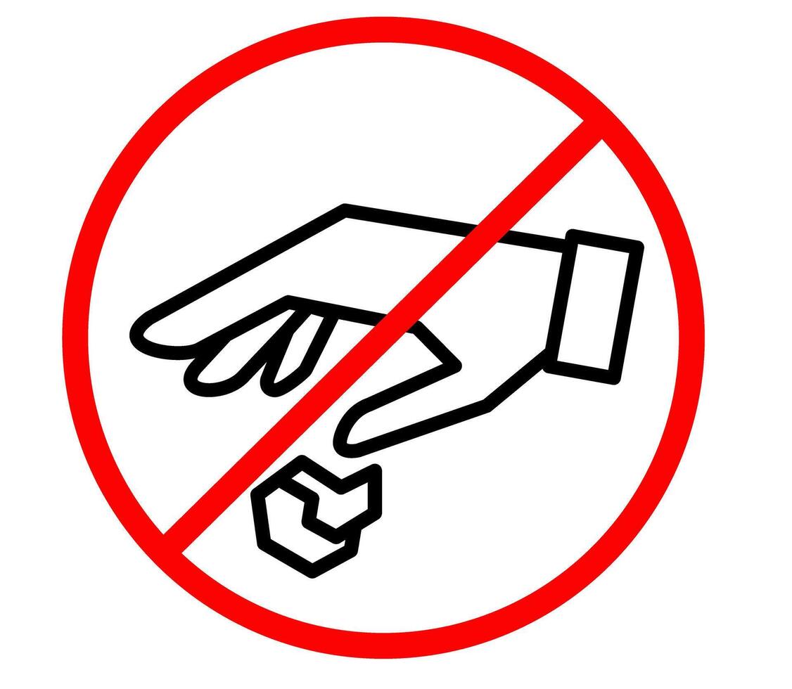 No littering sign Hand gesture red black. Don t drop waste sign. Keep clean vector