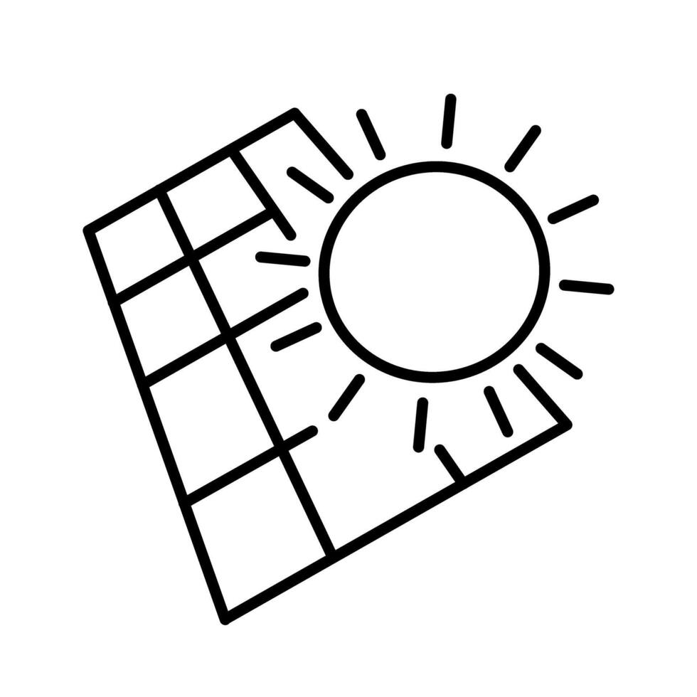 Sun energy icon. Solar panel in flat style. Renewable energy, solar panels station concept. Editable Stroke vector