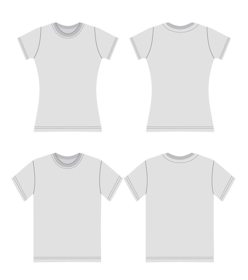 Front and back view of a men and women s T-shirt. Blank t-shirt template. Front and back mockup vector