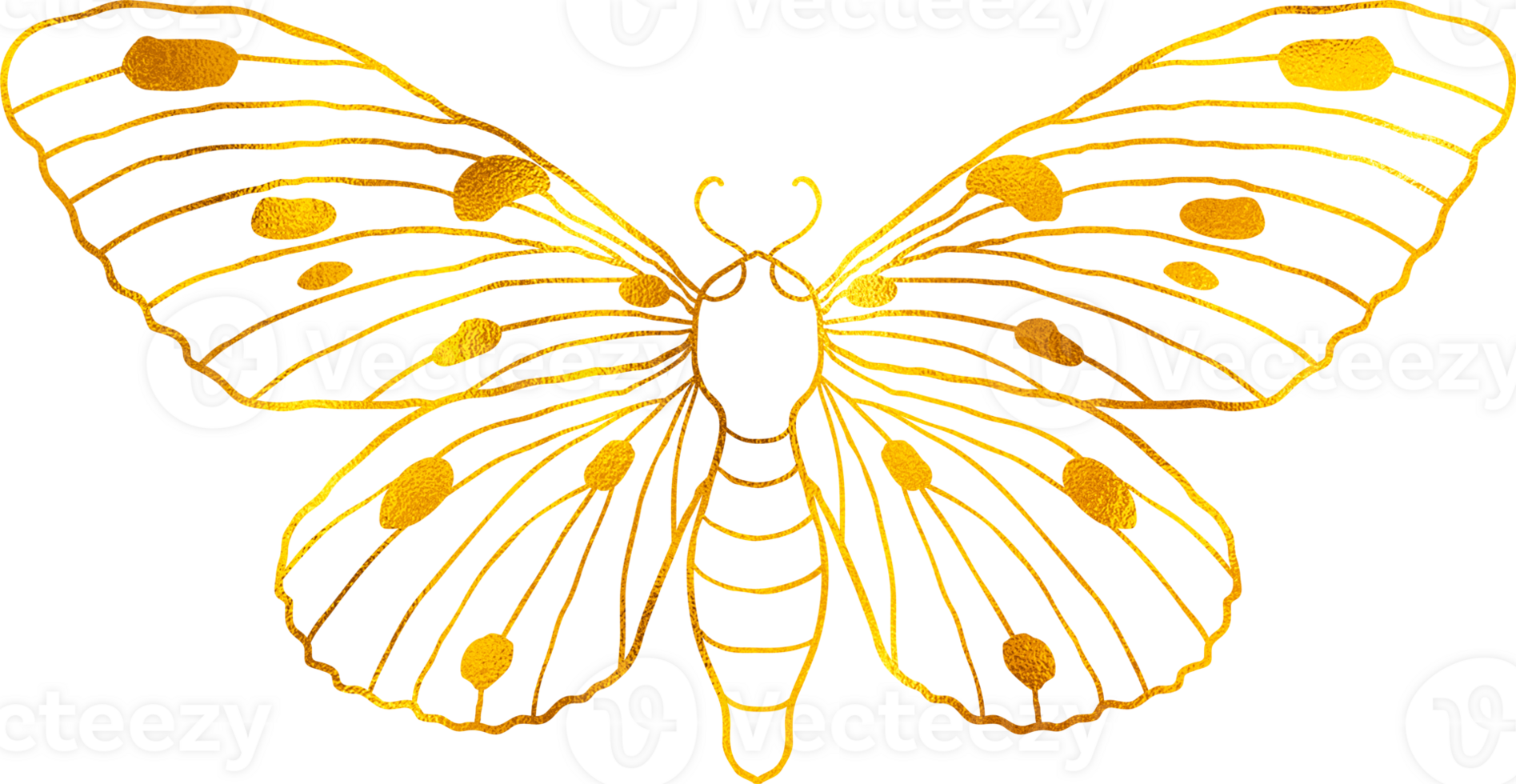 Butterfly in doodle style with golden foil effect. png