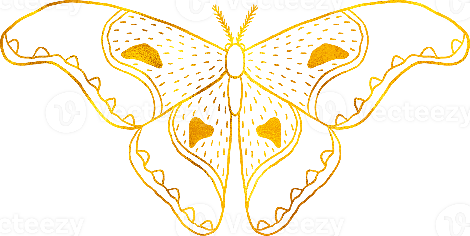 Butterfly in doodle style with golden foil effect. png