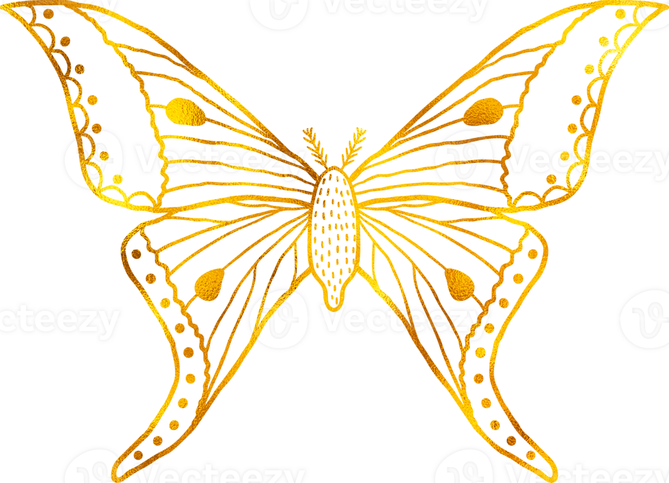 Butterfly in doodle style with golden foil effect. png