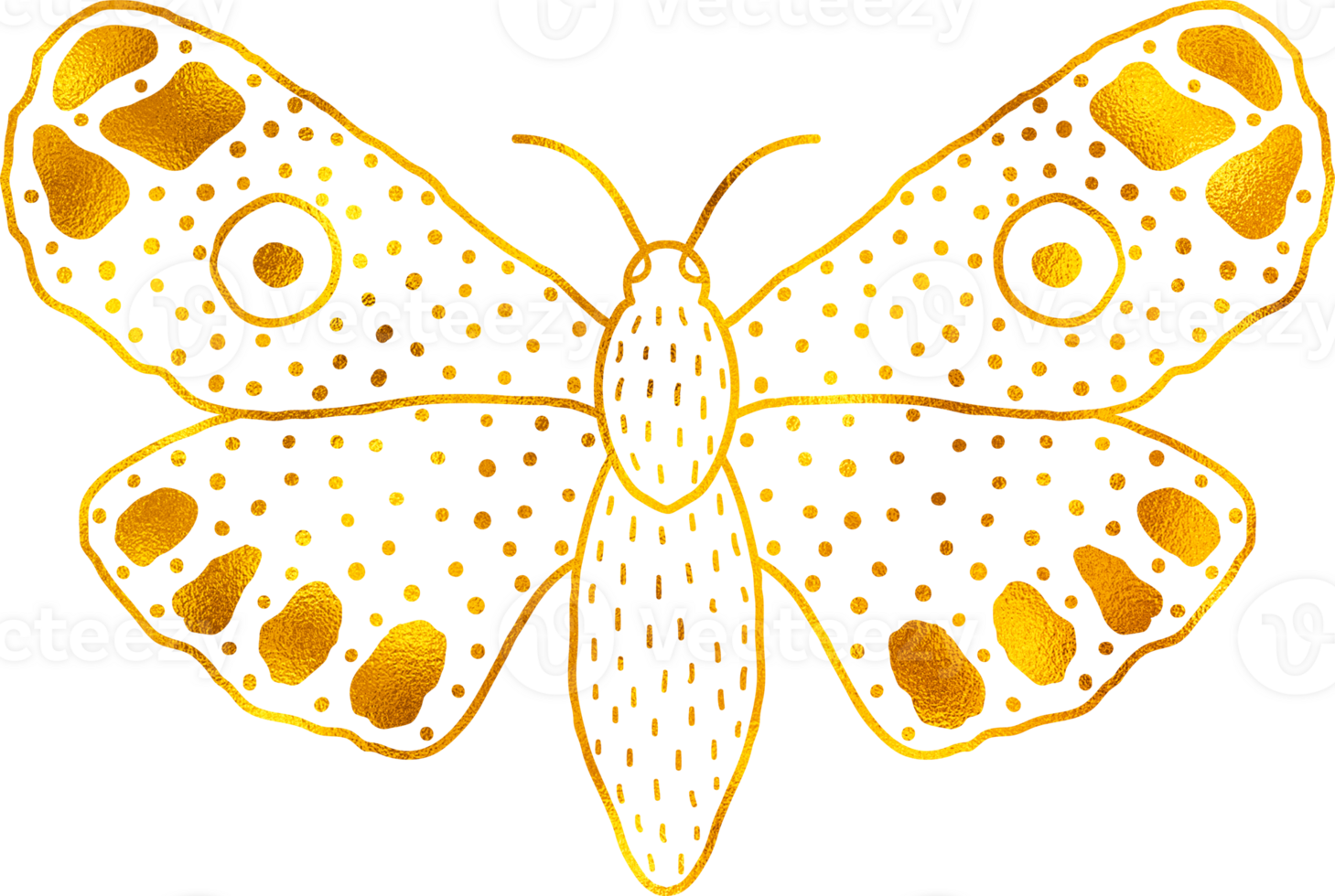 Butterfly in doodle style with golden foil effect. png