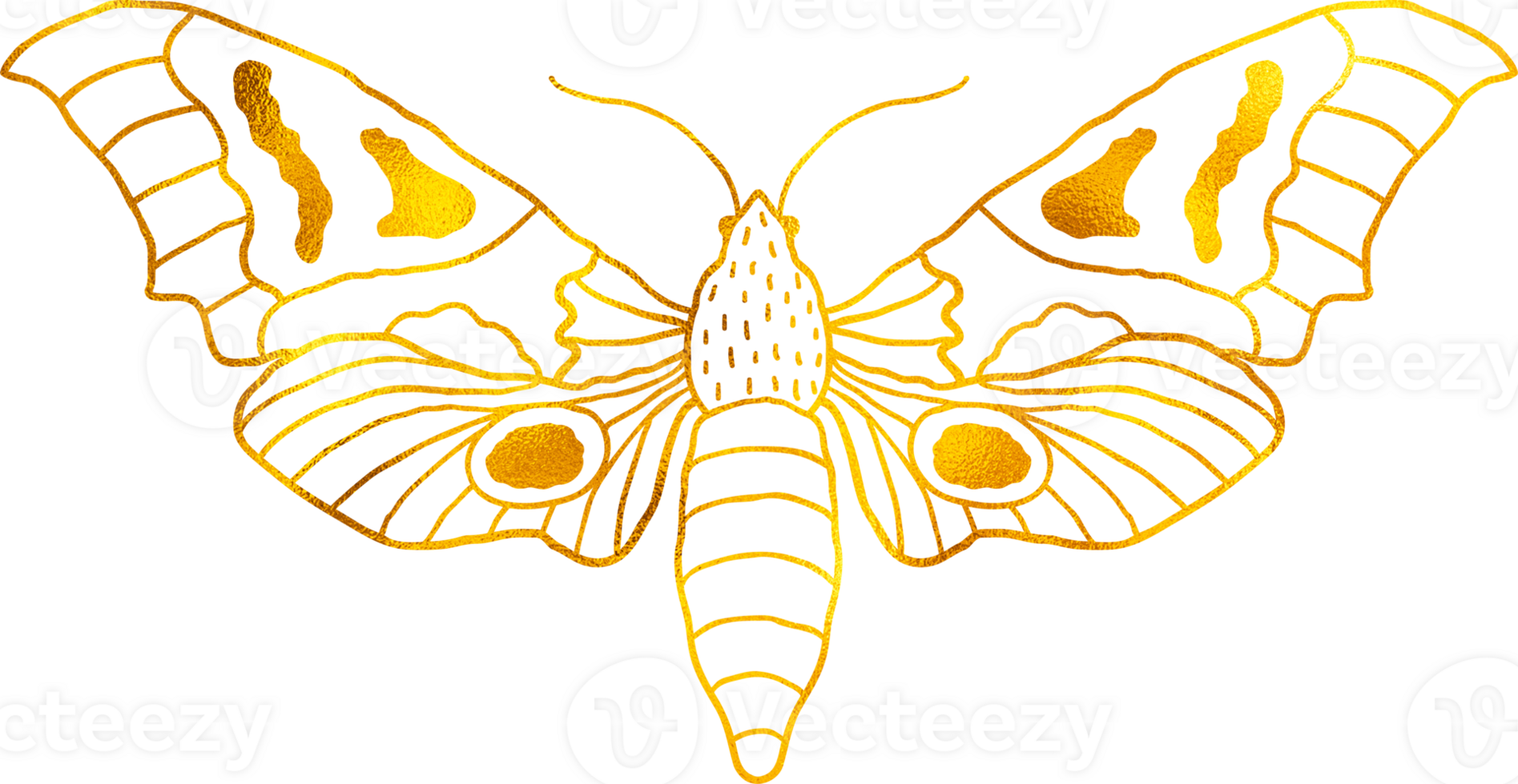 Butterfly in doodle style with golden foil effect. png