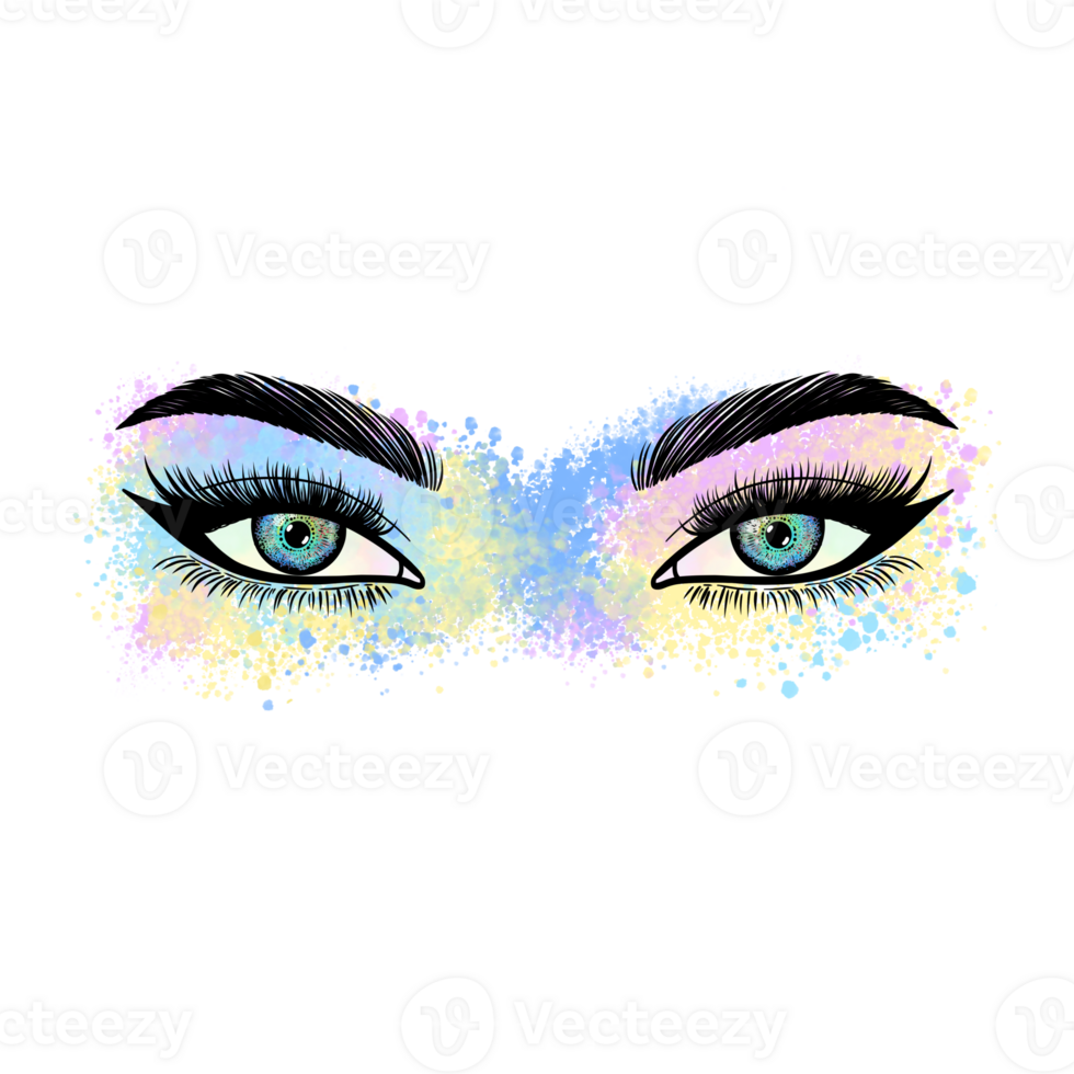 Women's eyes with colorful paint splash png