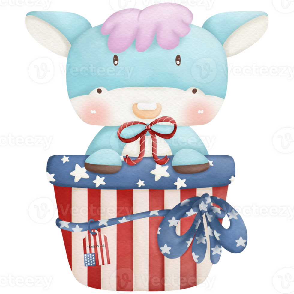 Animals and ribbons in Independence Day watercolor clip art png