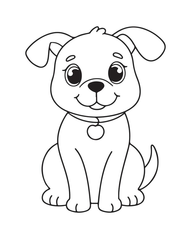 Cute Dog Coloring Pages, Dog black and white illustration vector