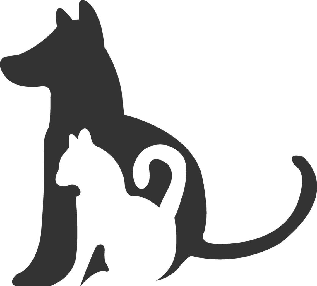 a black and white silhouette of a dog and cat vector