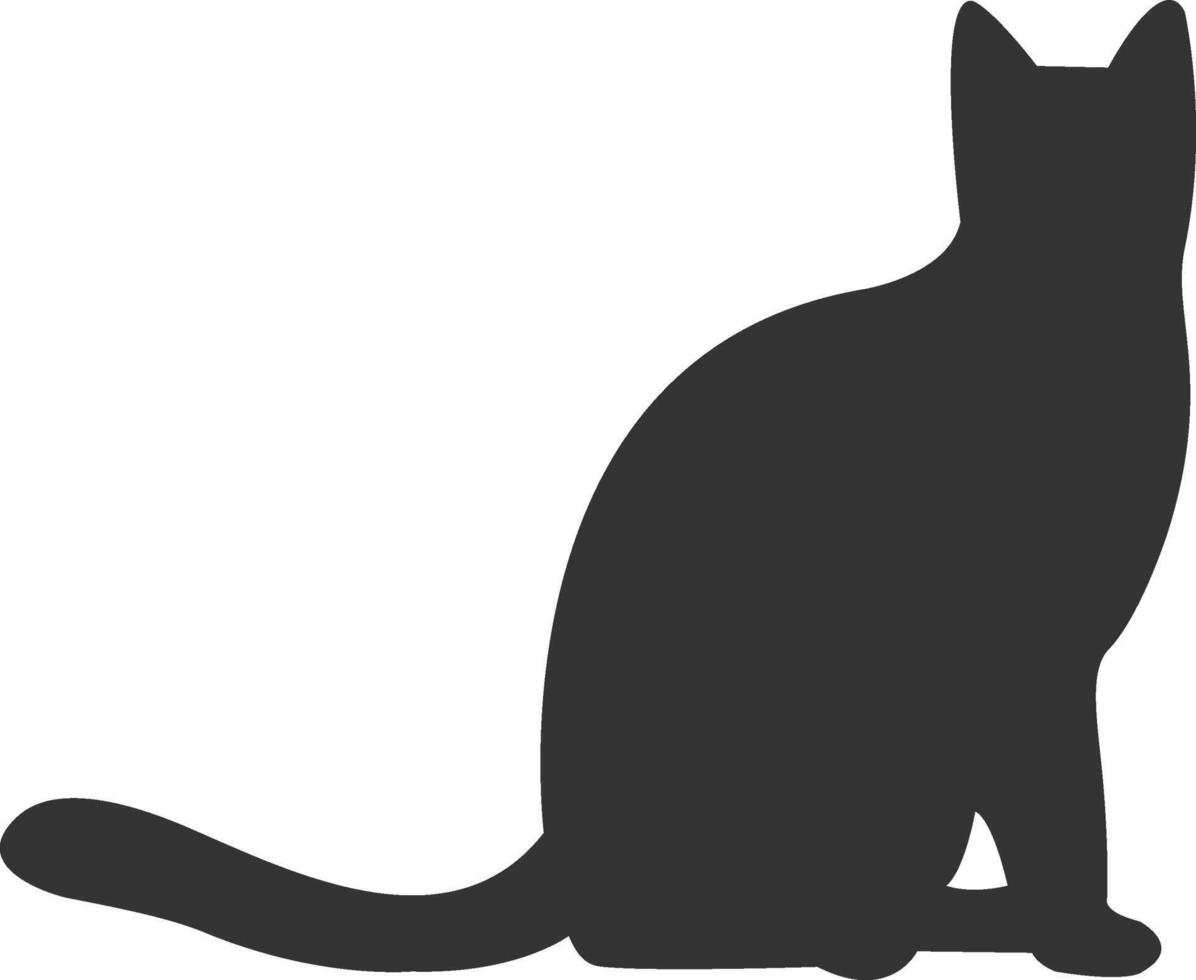 a black silhouette of a cat sitting down vector
