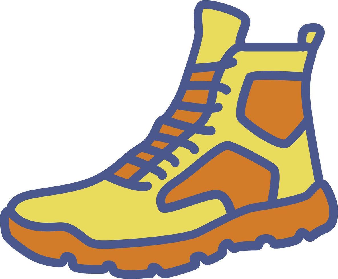 un dibujos animados bota con naranja y amarillo cordones vector