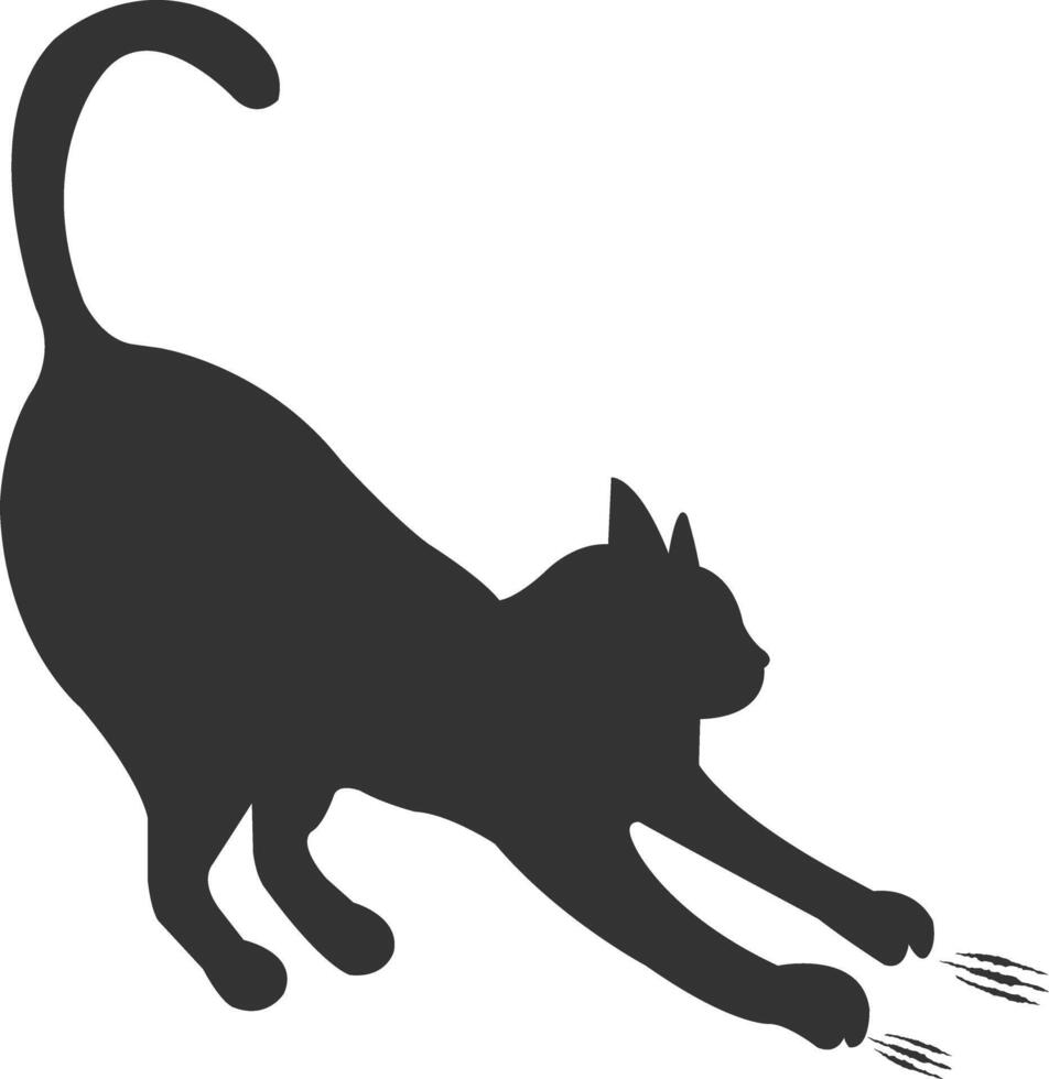 a silhouette of a cat running with its paws vector