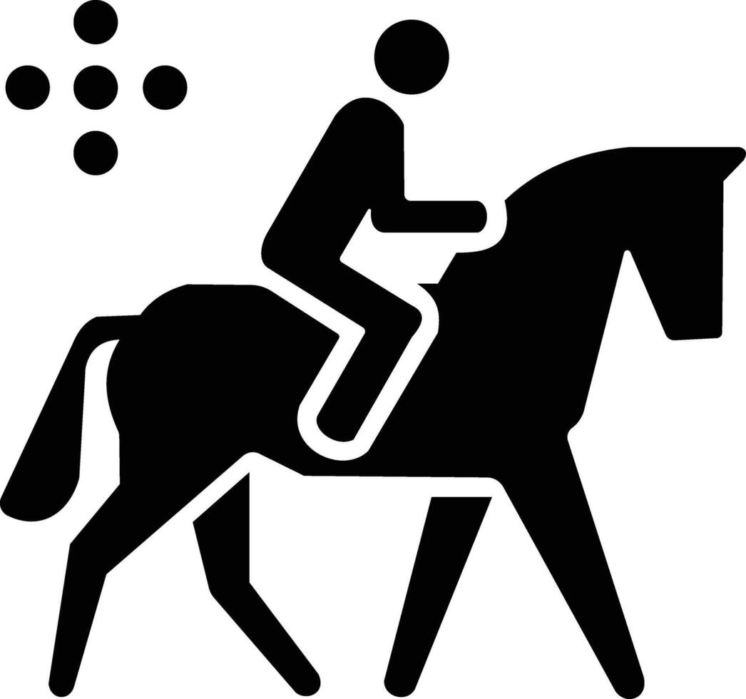 un negro y blanco icono de un persona montando un caballo vector