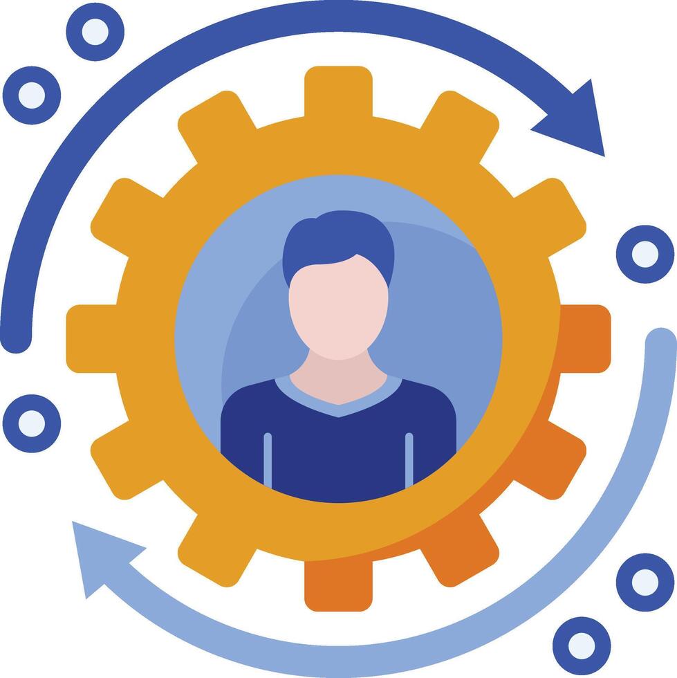 a person is in the center of a gearwheel vector
