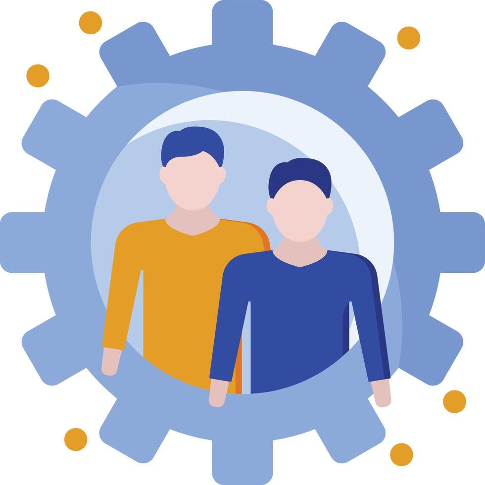 two people in a gearwheel with dots around them vector