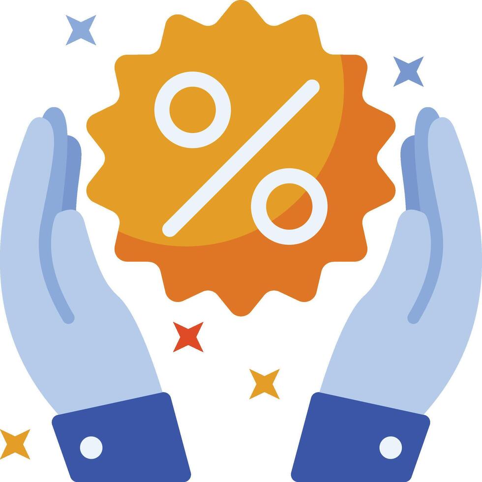 hands holding a percent sign with a star on it vector