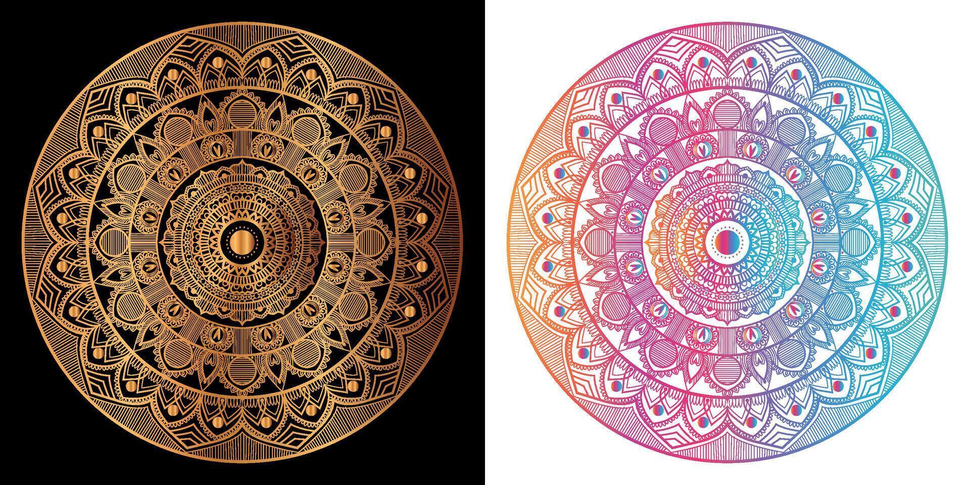 golden mandala design with a black background vector