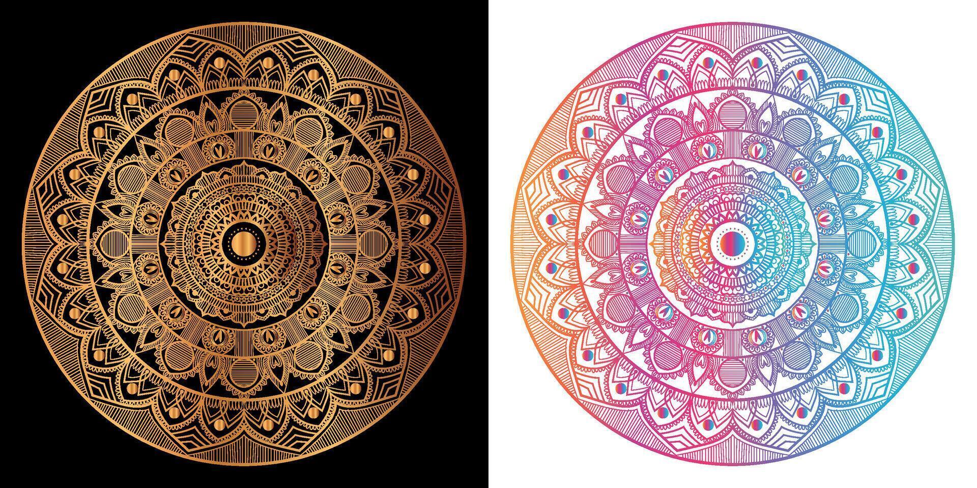 dorado mandala diseño con un negro antecedentes vector