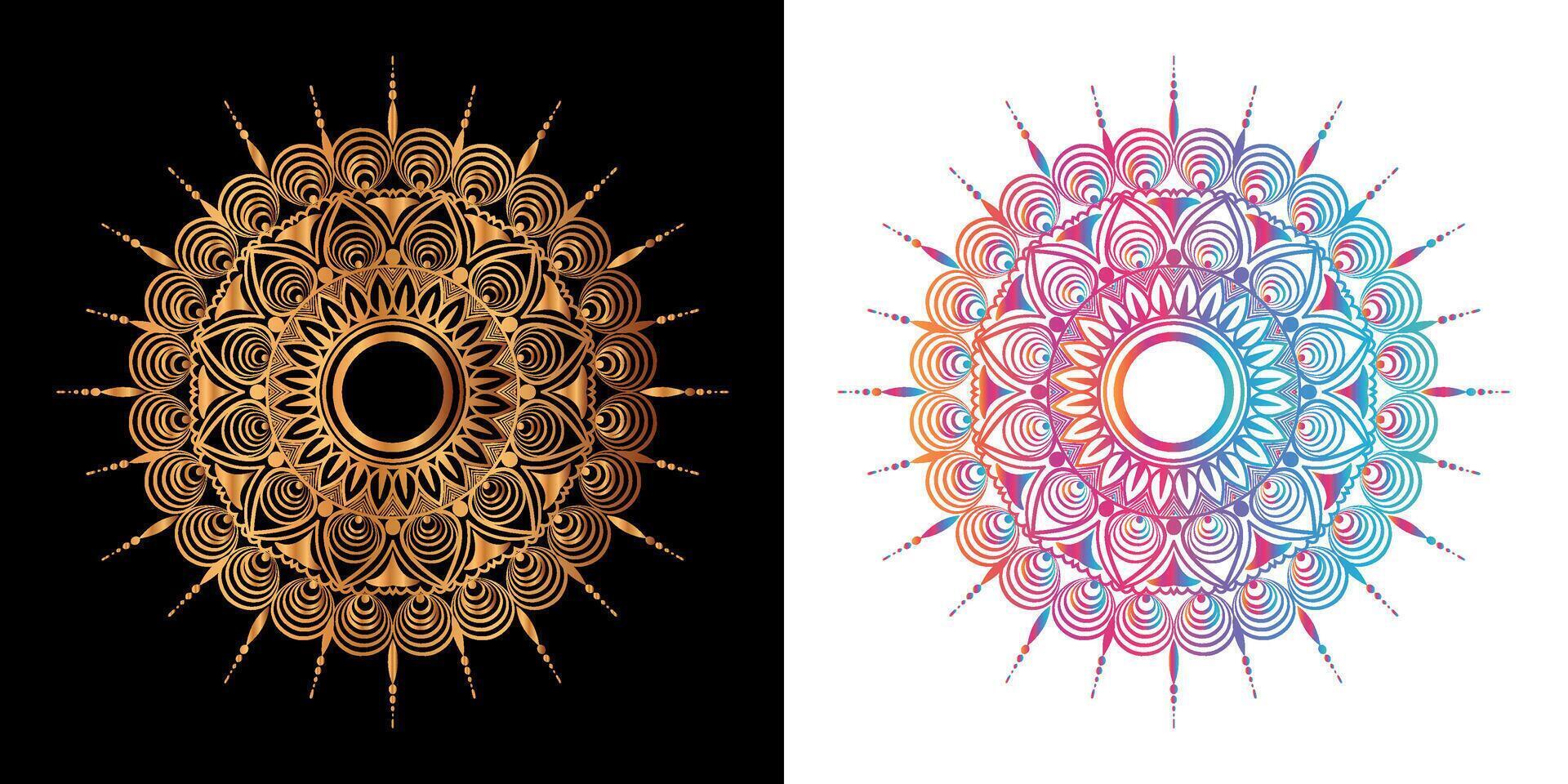 golden mandala design with a black background vector
