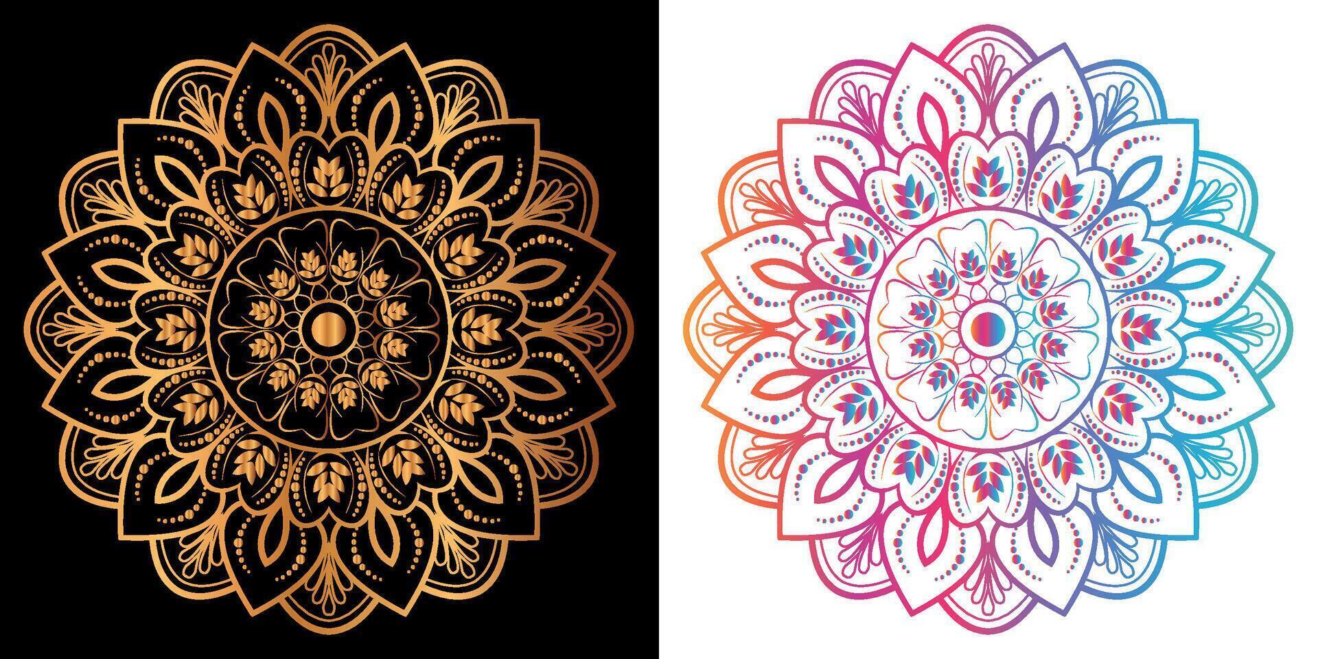 golden mandala design with a black background vector