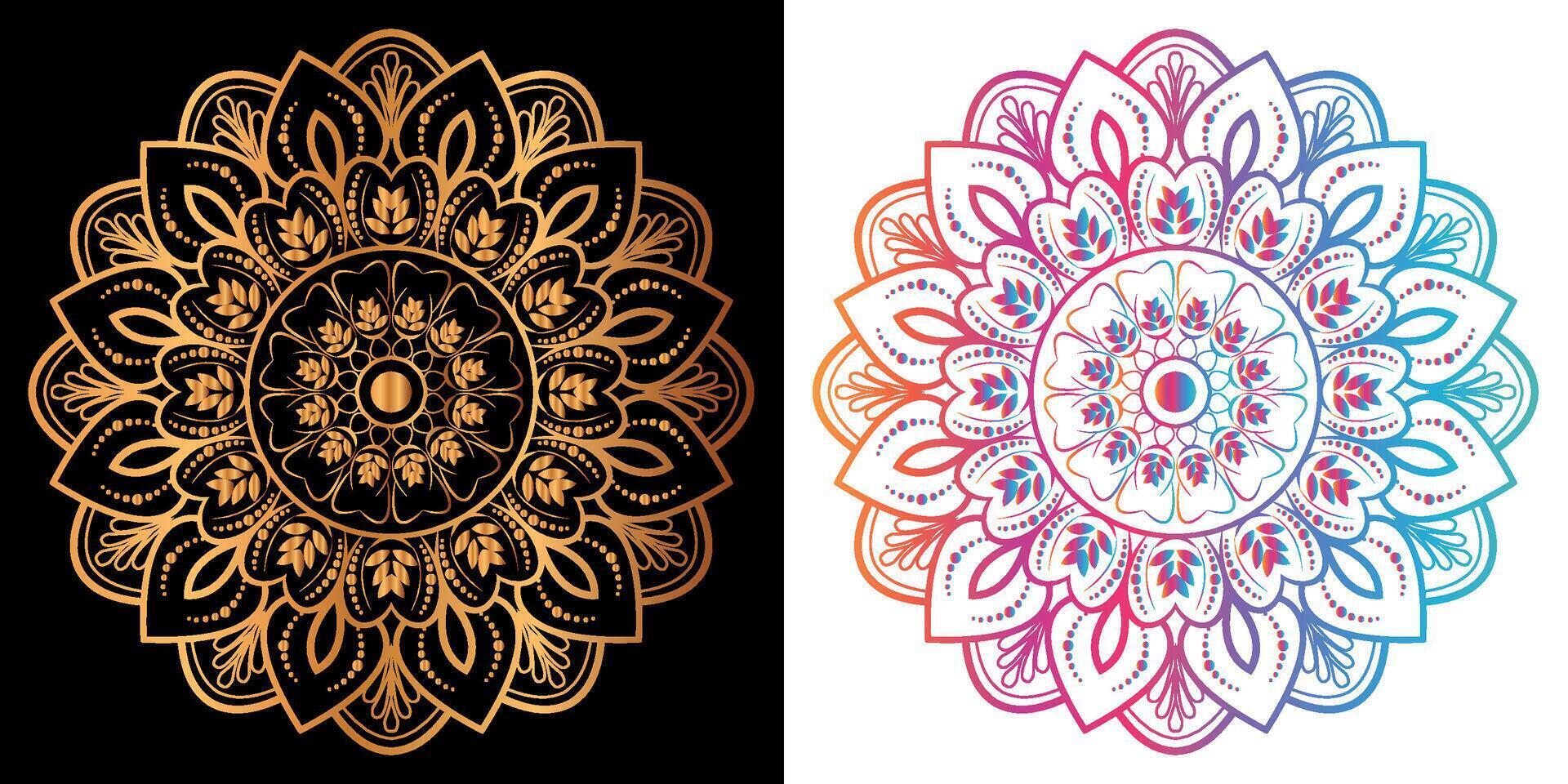 golden mandala design with a black background vector