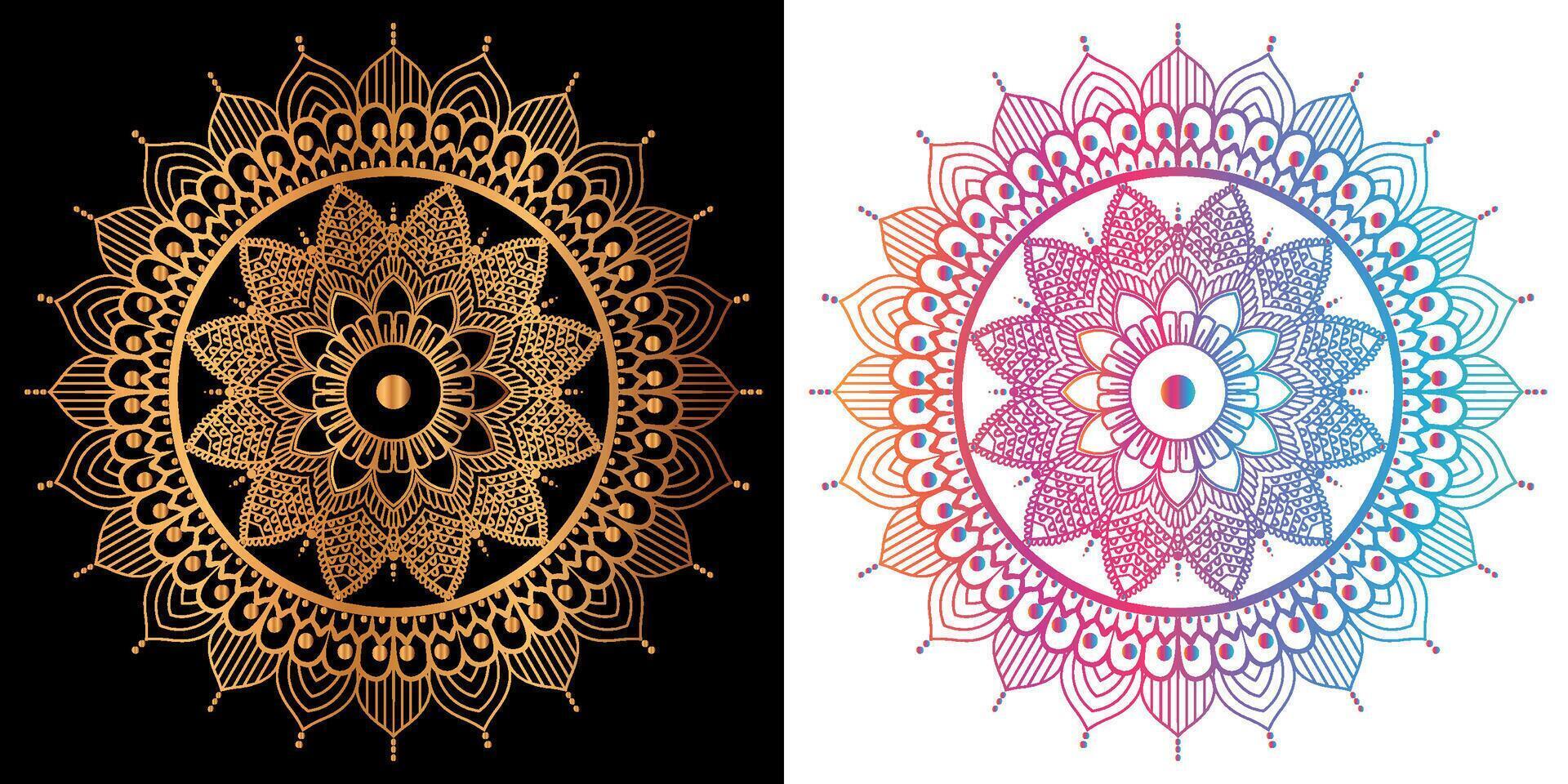 golden mandala design with a black background vector