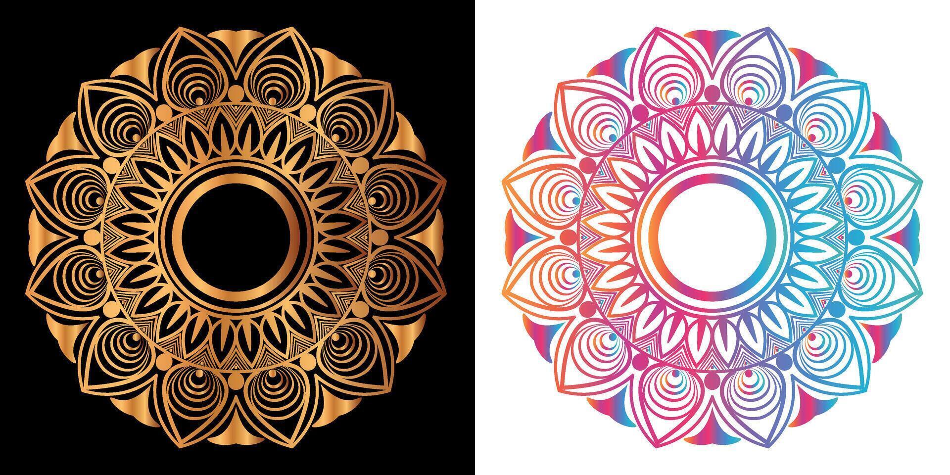 golden mandala design with a black background vector