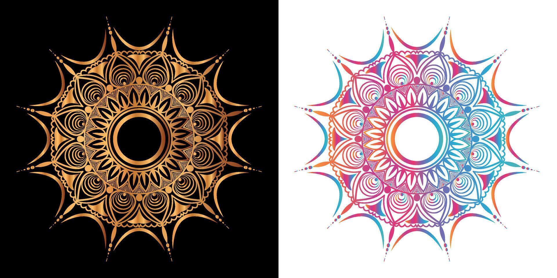 golden mandala design with a black background vector