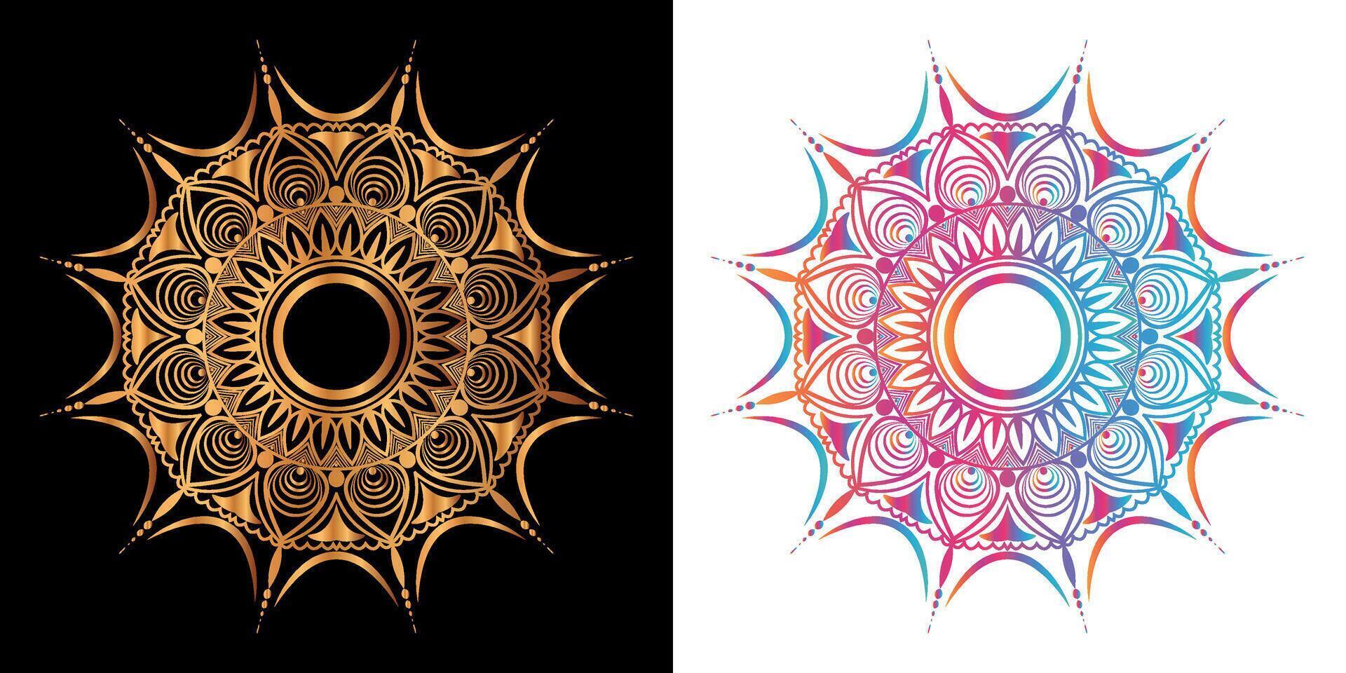 golden mandala design with a black background vector