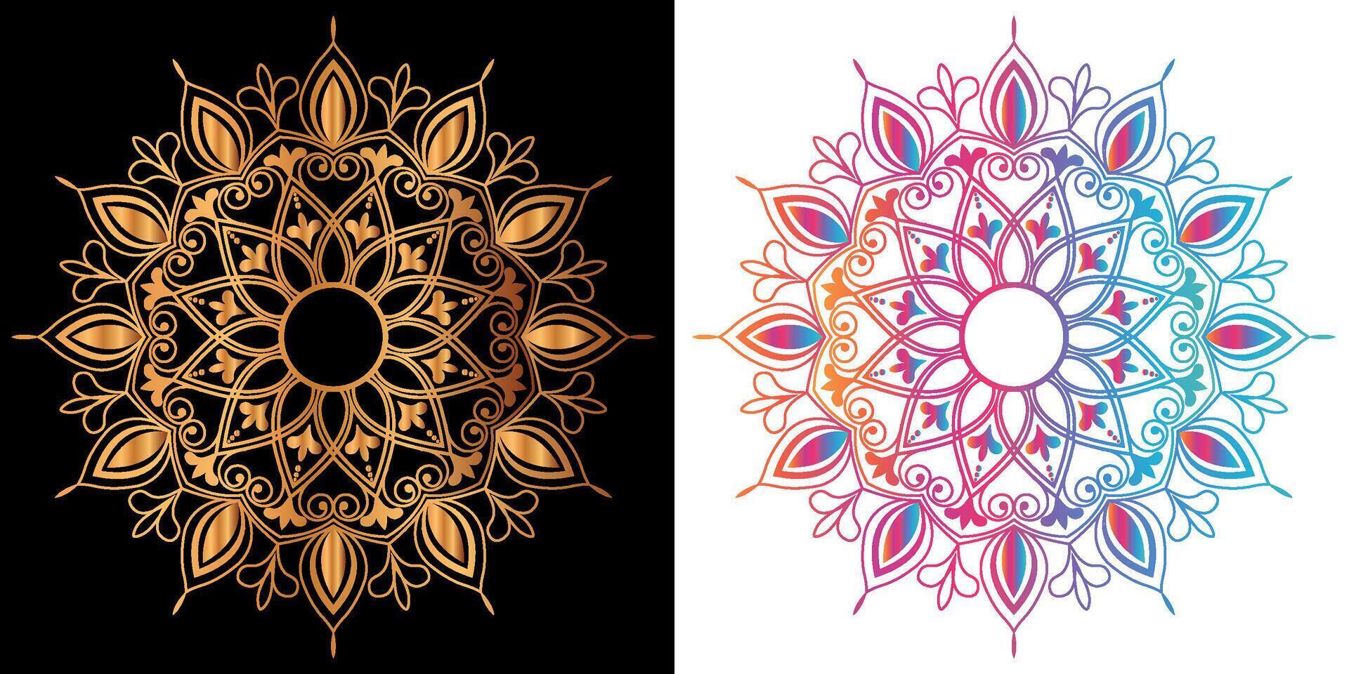 golden mandala design with a black background vector