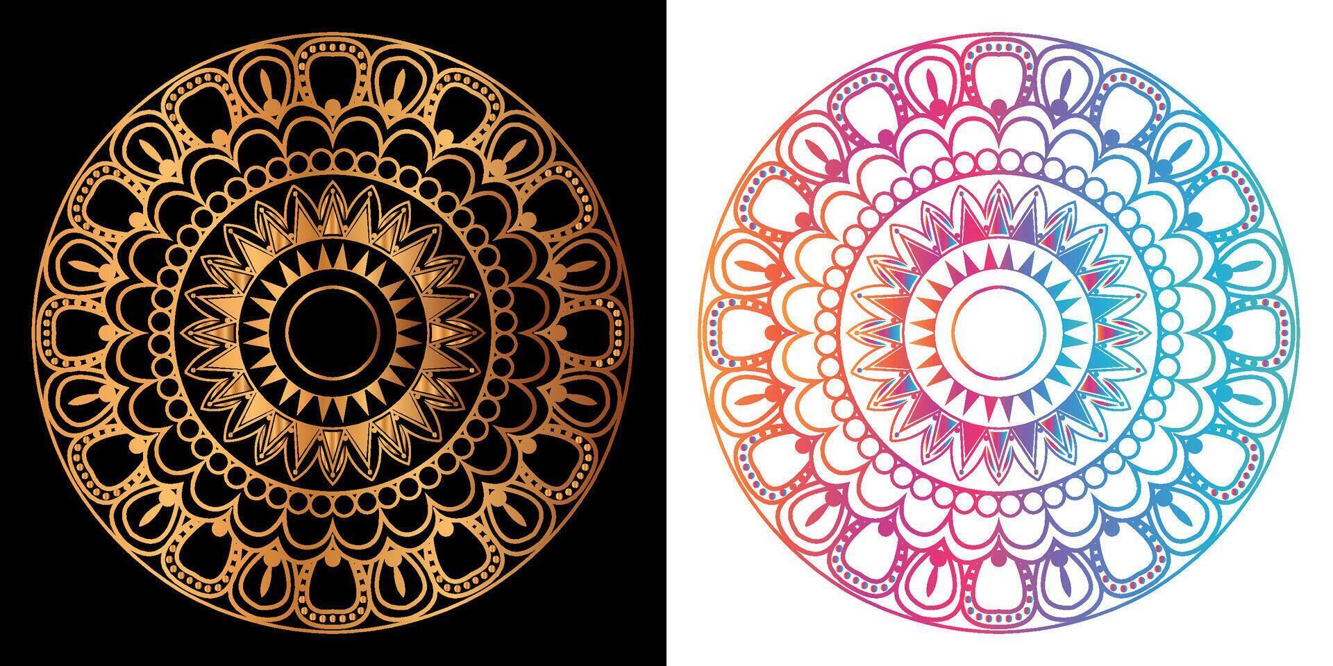 golden mandala design with a black background vector
