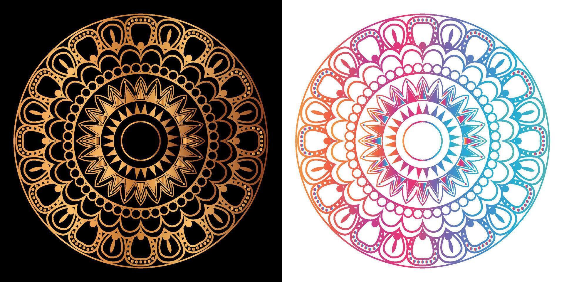 golden mandala design with a black background vector