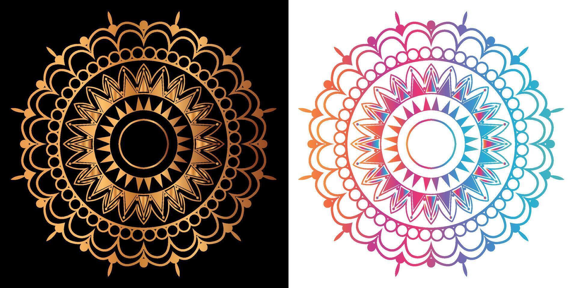 golden mandala design with a black background vector