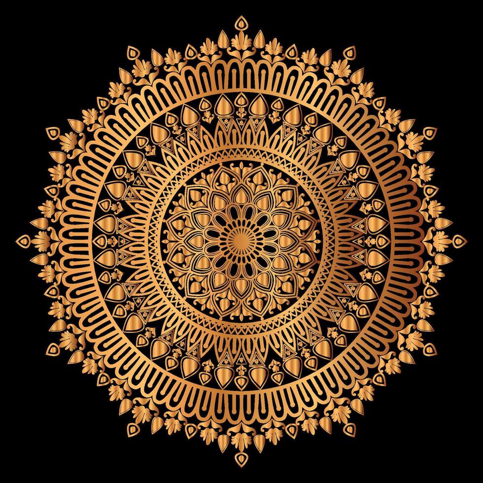 golden mandala design with a black background vector