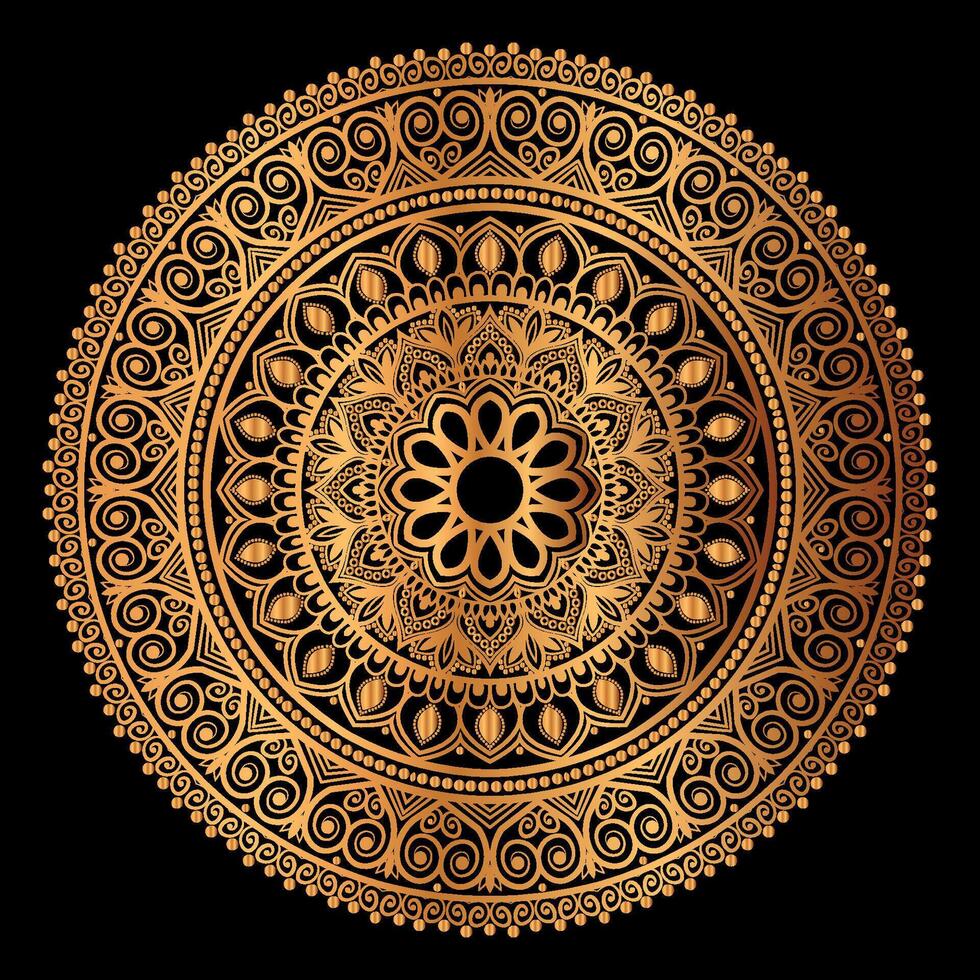 dorado mandala diseño con un negro antecedentes vector