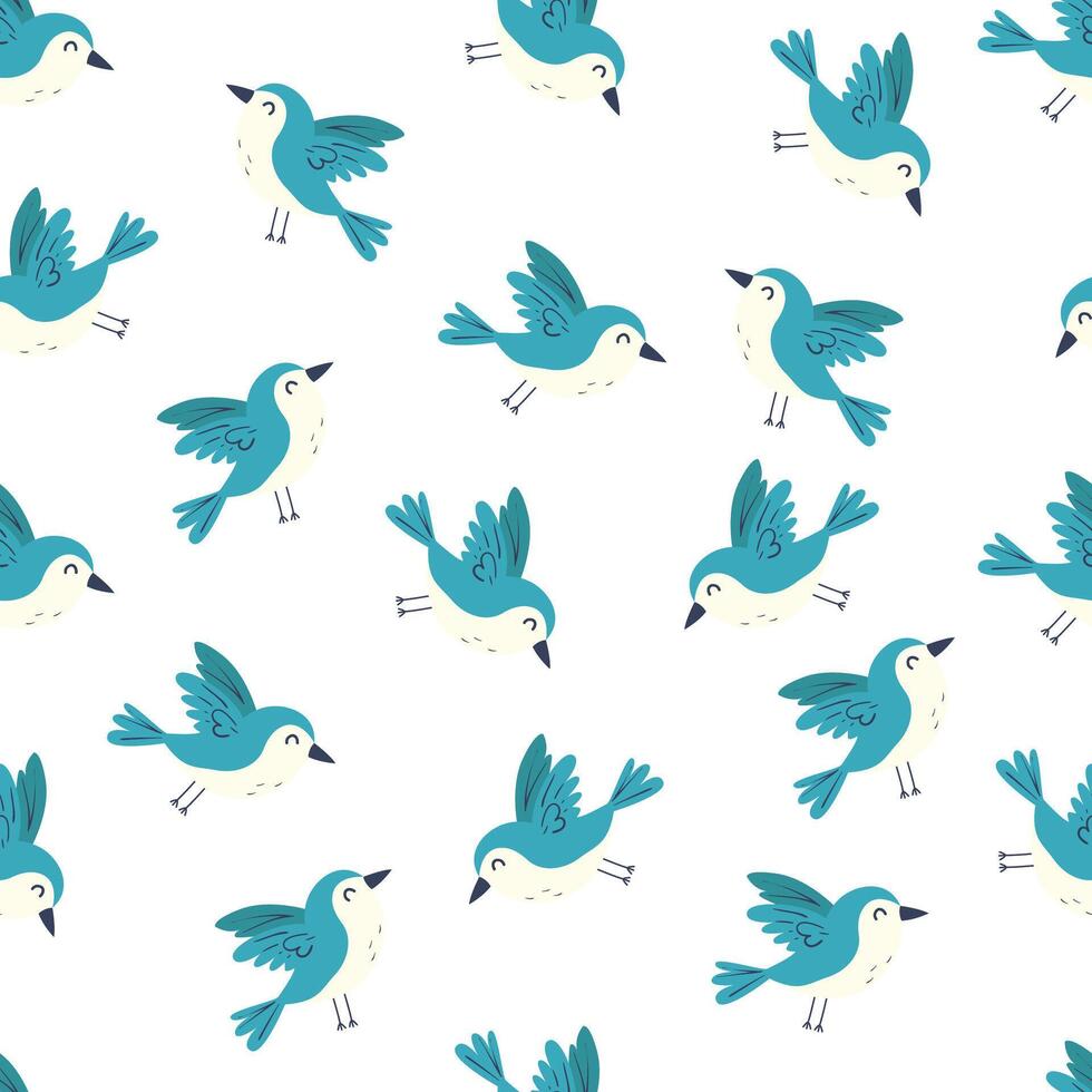 Cute birds on a seamless background. Creative print for fabric, children's room. Children's drawing in flat style. Template for textile, wallpaper, packaging, cover vector