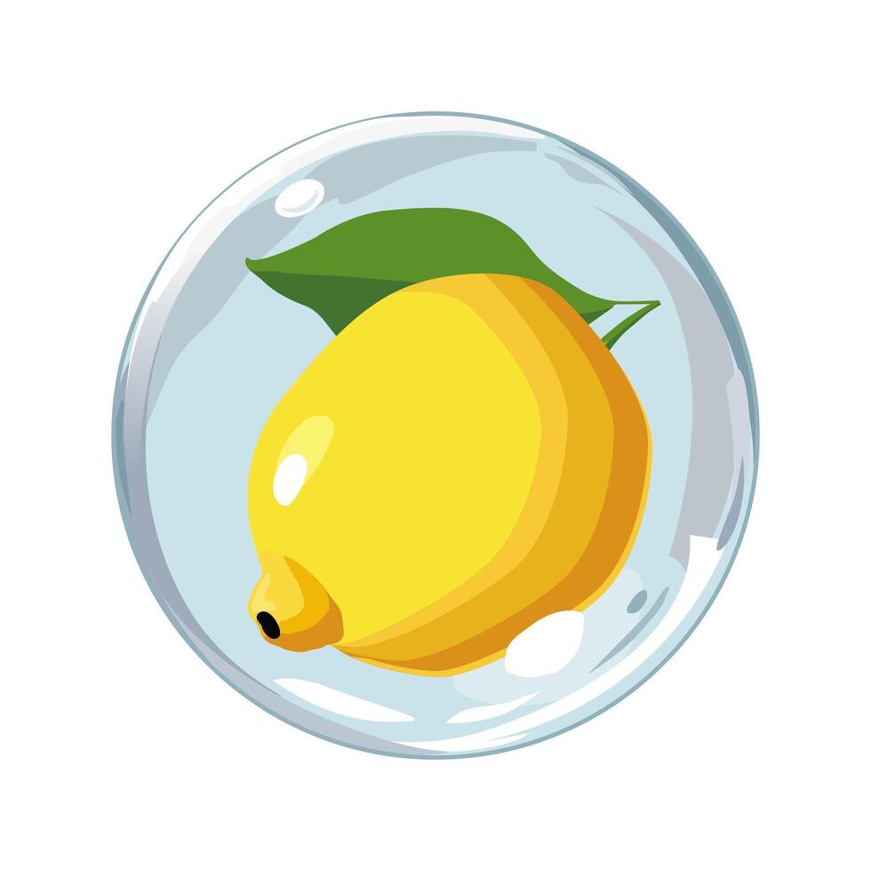 Healthy yellow lemon in air bubble. Isolated illustration on white background. Summer fruit for flat design of cards, banner, presentations, logo, poster vector