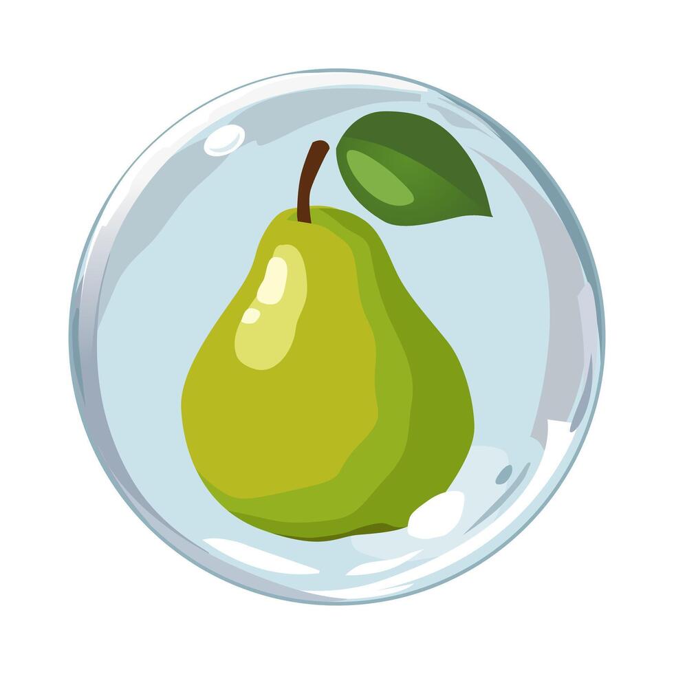 sano verde Pera en aire burbuja. aislado ilustración en blanco antecedentes. verano Fruta para plano diseño de tarjetas, bandera, presentaciones, logo, póster vector