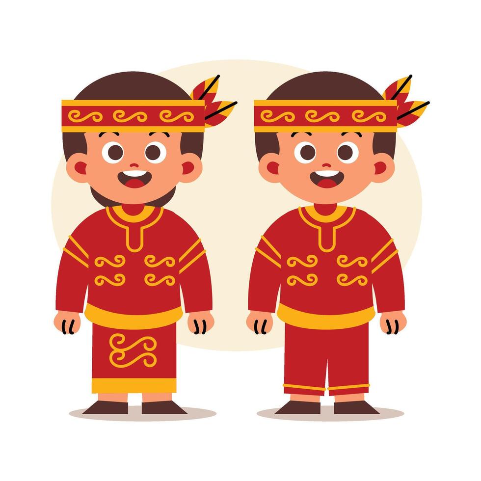 Couple Wear Indonesian Traditional Clothes of Central Kalimantan vector