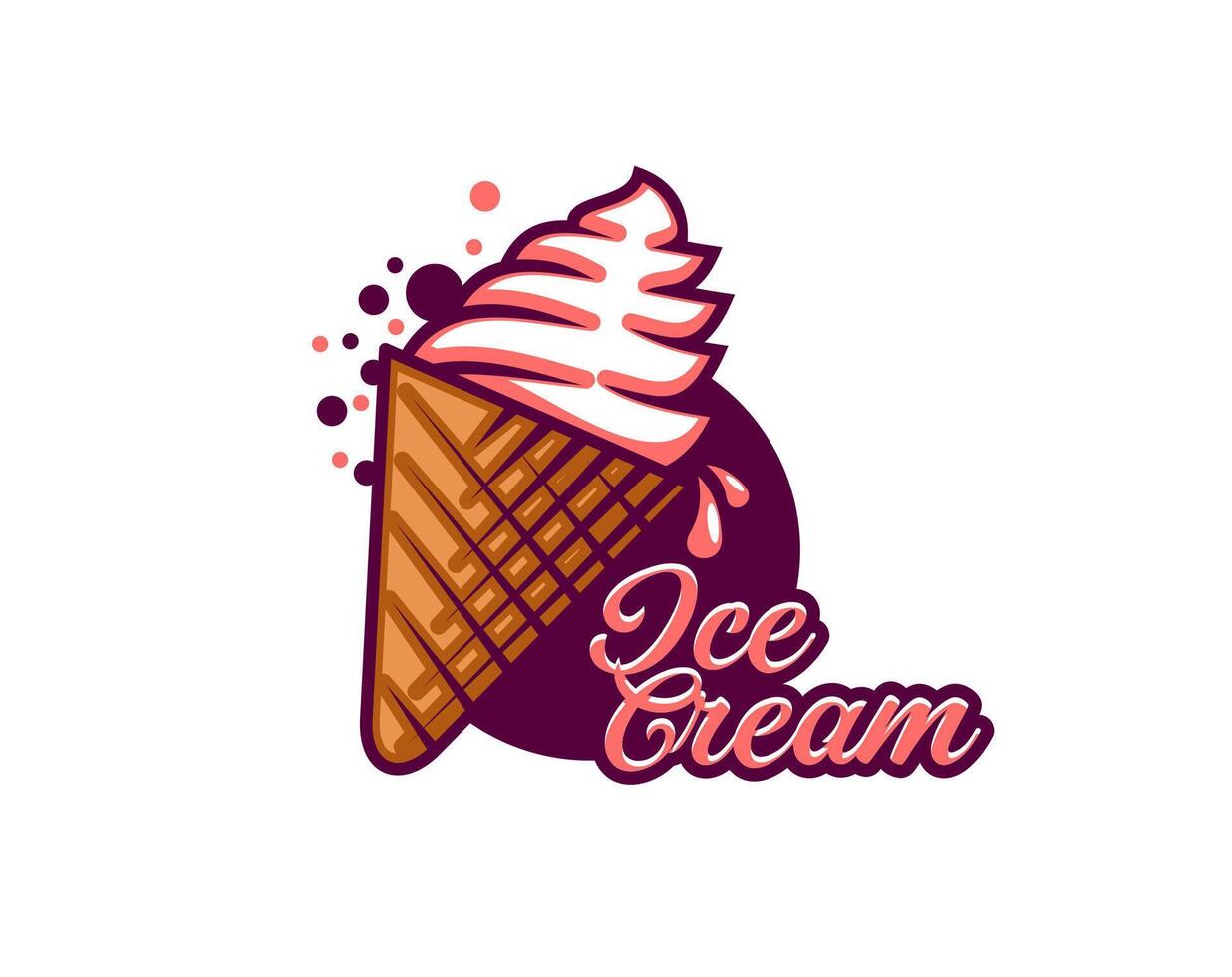 Chocolate ice cream in waffle cone icon of gelato vector